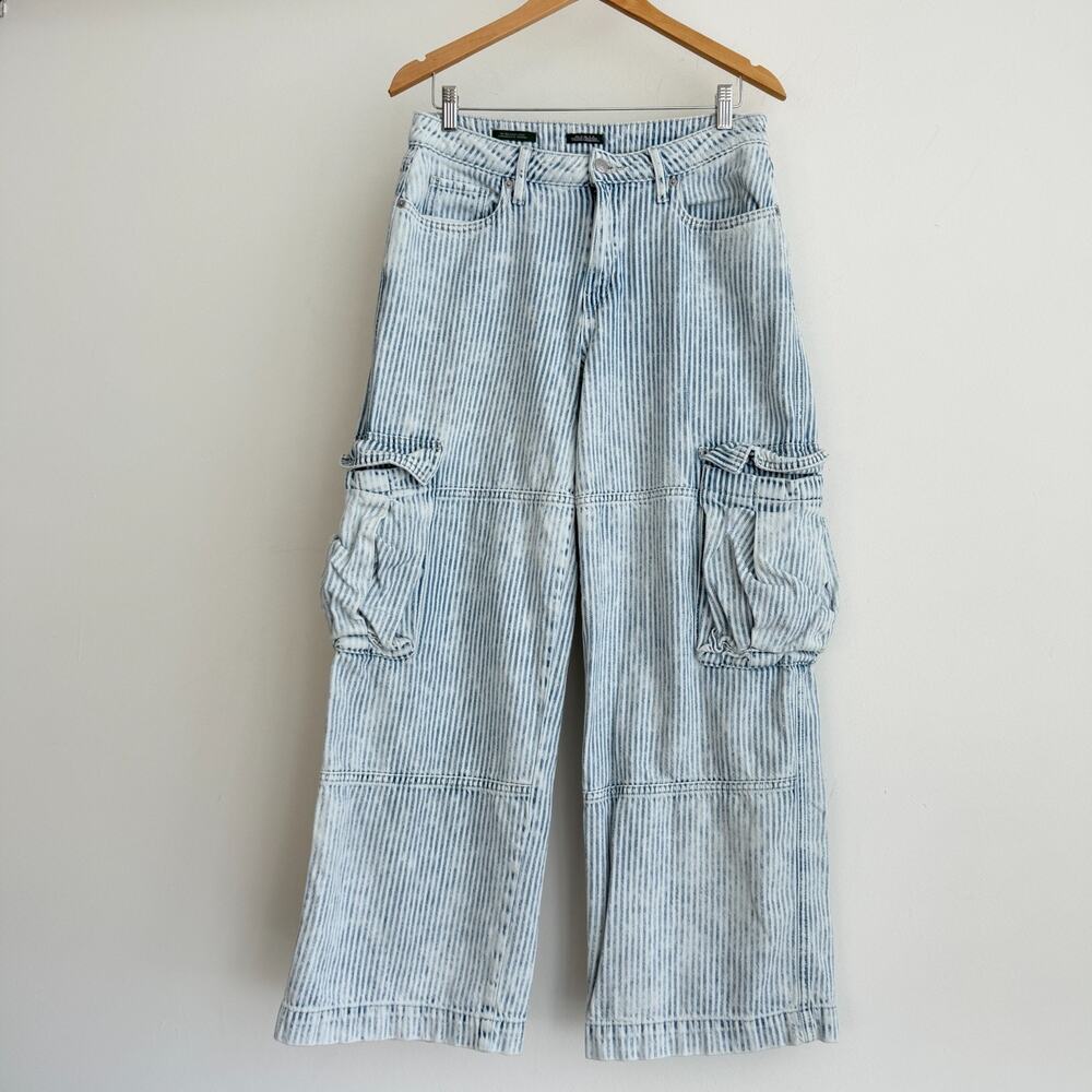 Wild Fable Cargo Jeans Womens 8 R Wide Leg Mid Rise Baggy Striped Y2K Denim